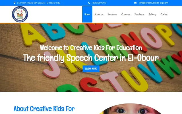 الصفحة الرئيسية لموقع creativekids-eg.com